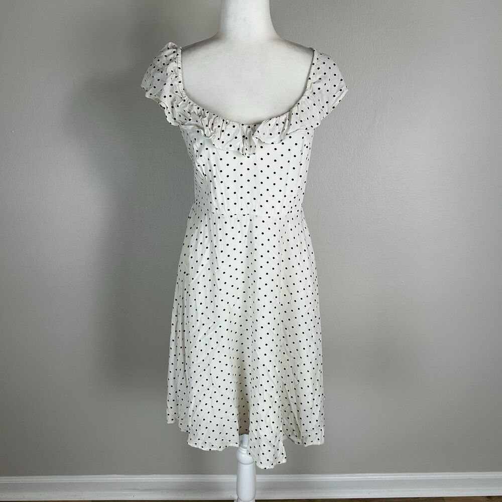 Old Navy Size M White Polka Dot Ruffle Neck Midi Dress Cami Black A-line Smocked